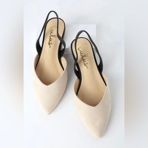 Mae beige and black suede pointed-toe slingback flats - Lulu’s